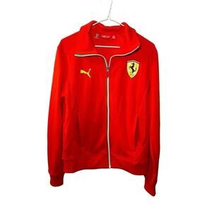 Puma Ferrari Zip Up Jacket Men's Small Red Polyester Graphic Print Fleece Lined